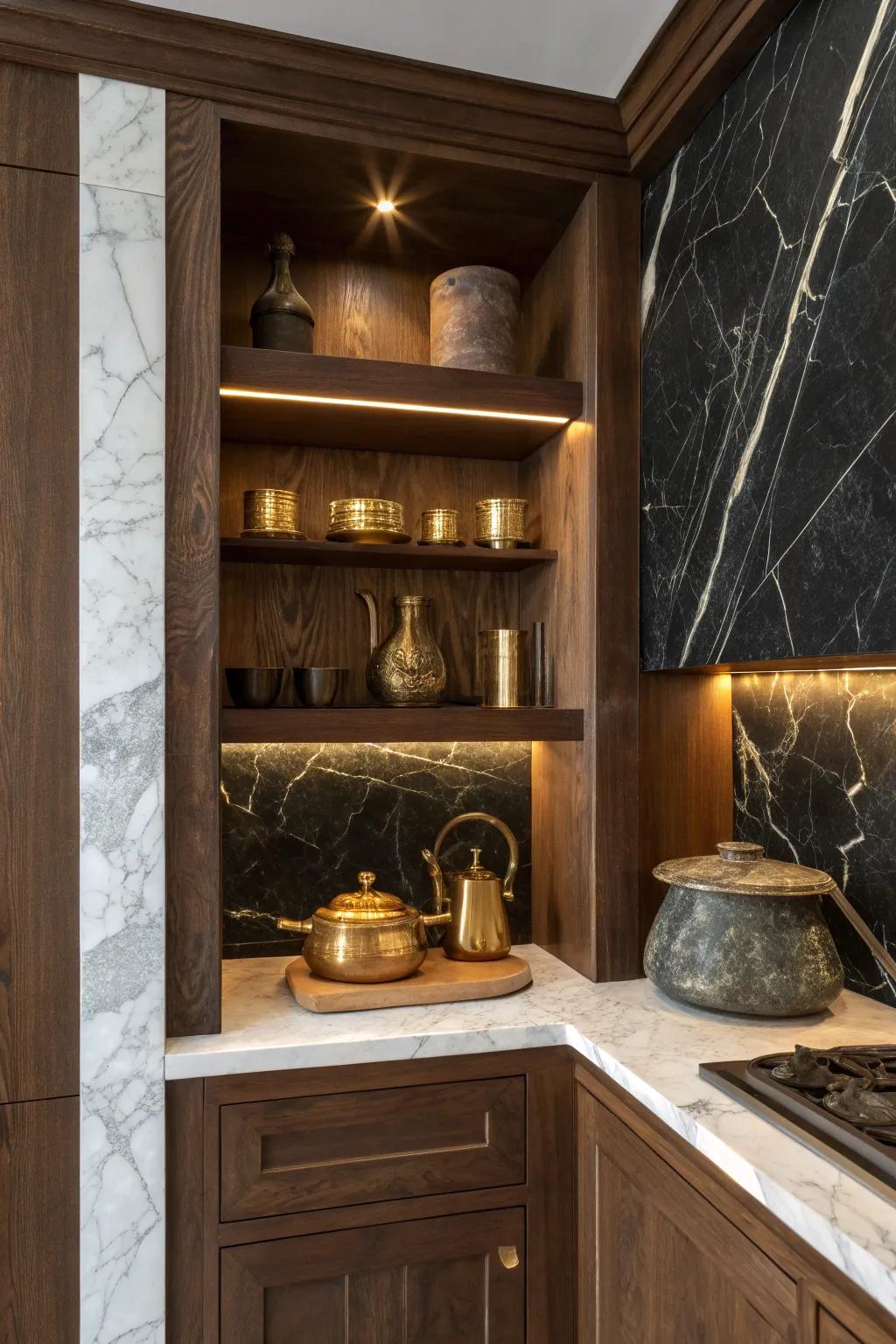 Make a bold statement with niches crafted from unique materials.