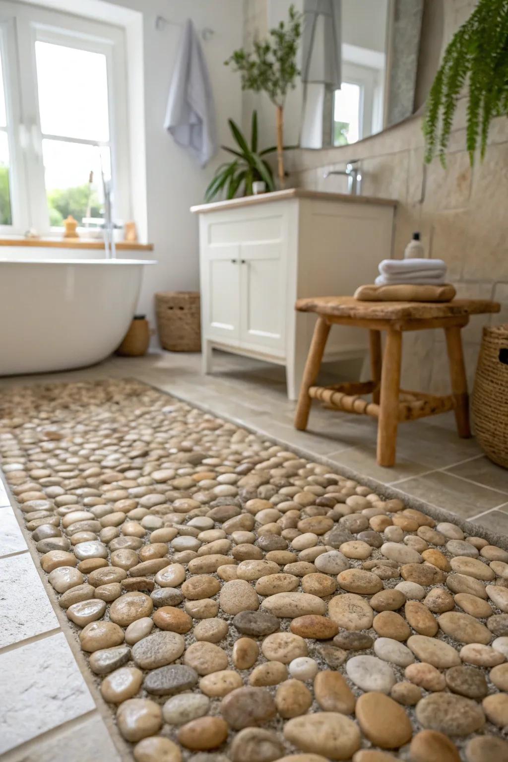 Bring warmth and earthiness to your space with naturally toned pebble flooring. 🌿 #EarthTones #BathroomInspiration