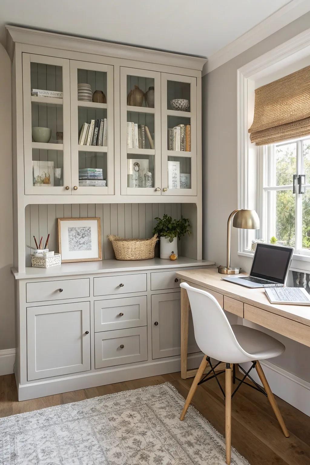 Achieve tranquility with a minimalist approach to cabinet organization.