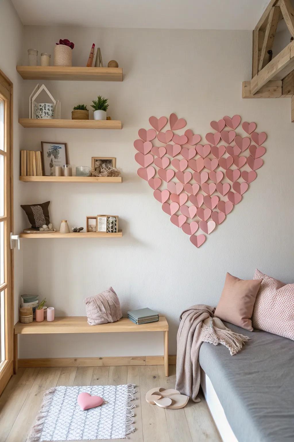 Craft a unique wall art piece with a mosaic of paper hearts. 🎨 #CreativeDecor #ArtisticHome