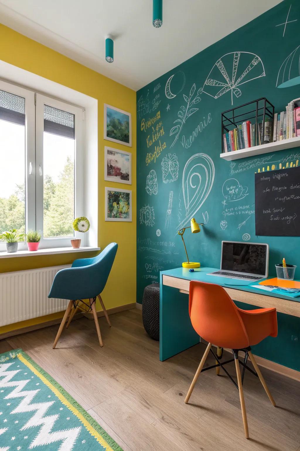 Unleash your creativity with a chalkboard wall that's both functional and fun.