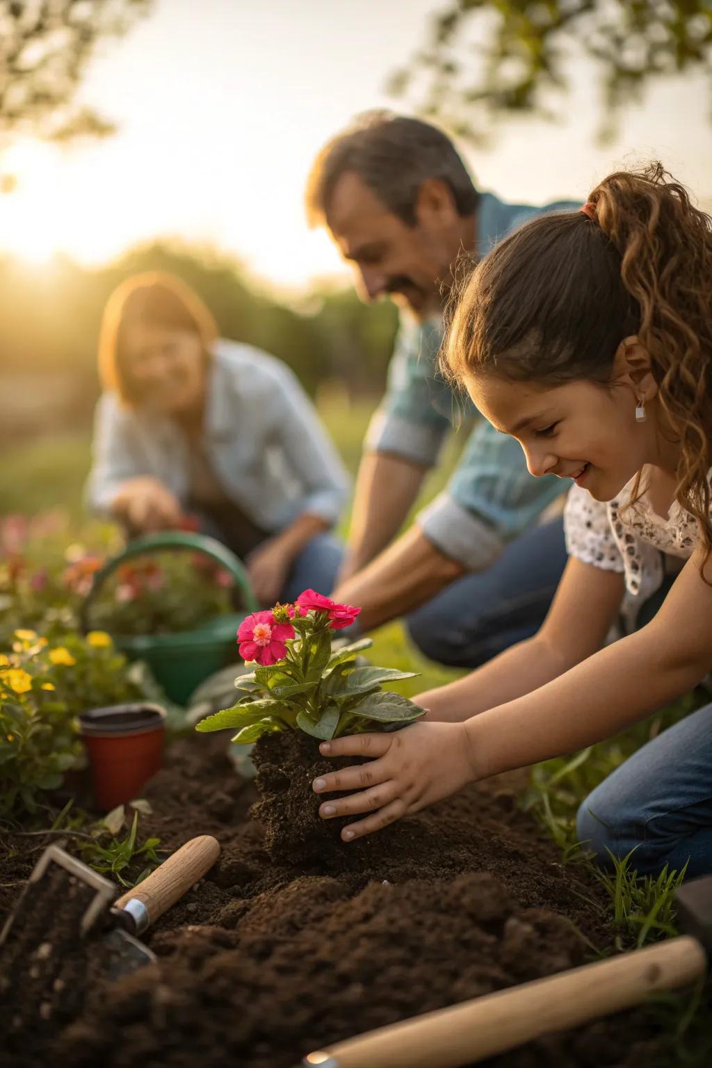 Nurture your green thumb with a family gardening session. 🌼🌱 #GardeningTogether #FamilyBonding #EcoFriendly