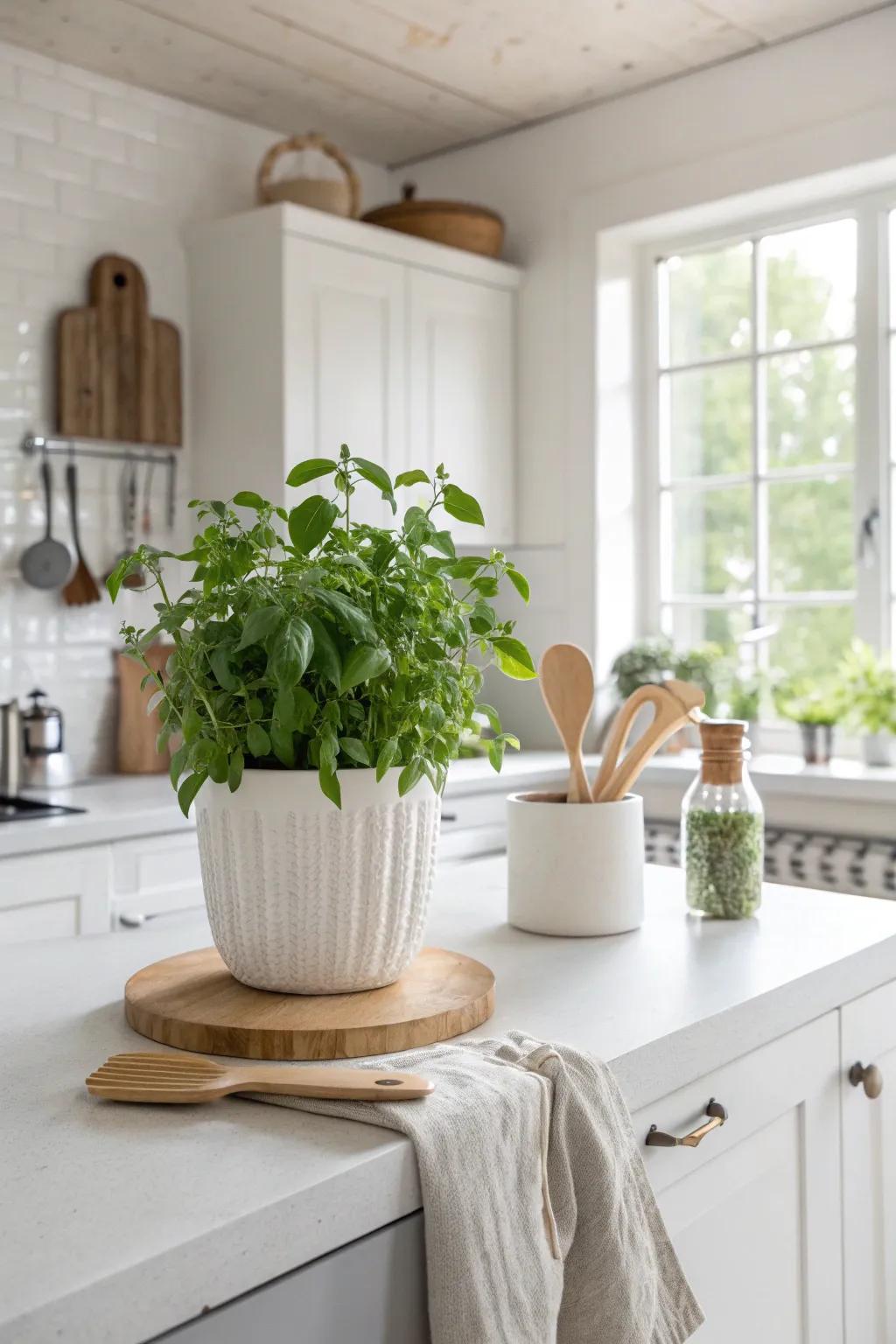 Liven up your white interiors with a splash of green from indoor plants.
