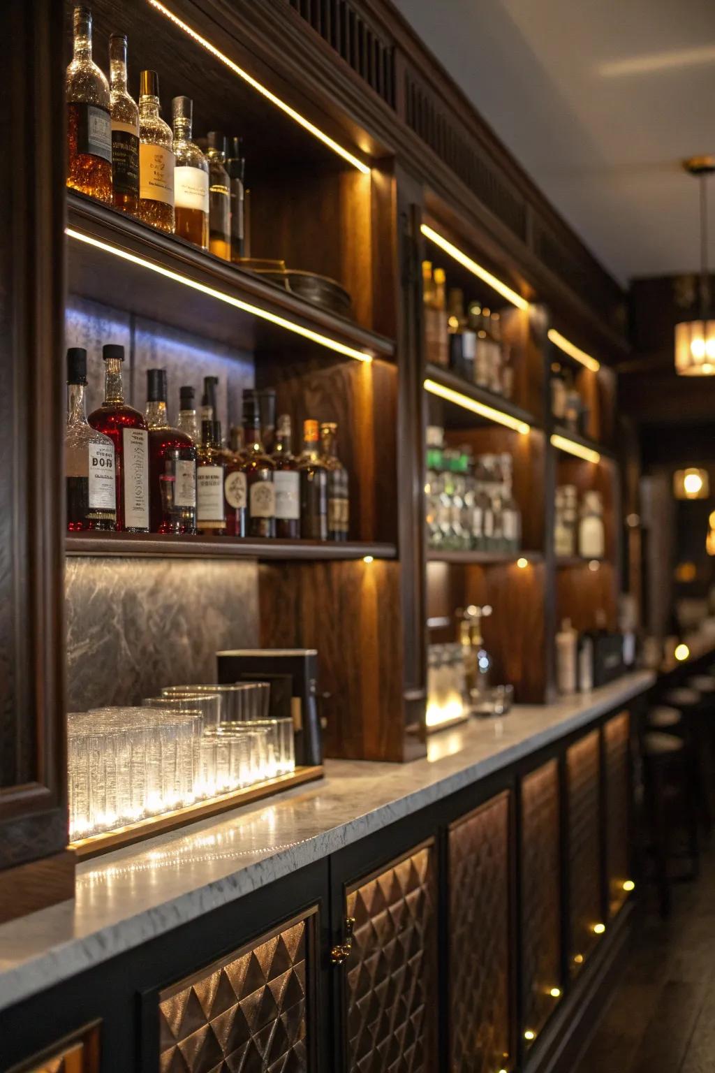 Discover the magic of hidden light sources that give your bar a secret glow.