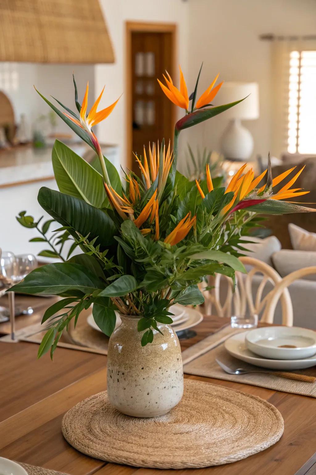 Create a bold statement with a Bird of Paradise centerpiece at your next gathering.