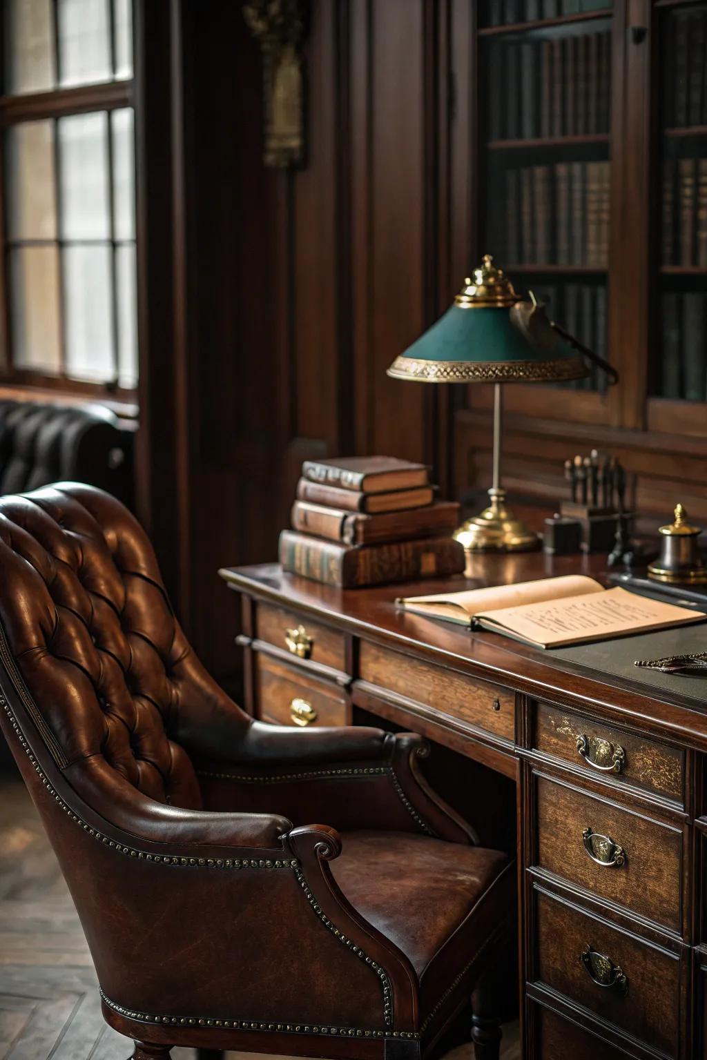 The perfect marriage of leather and wood brings a touch of classic sophistication to your office.
