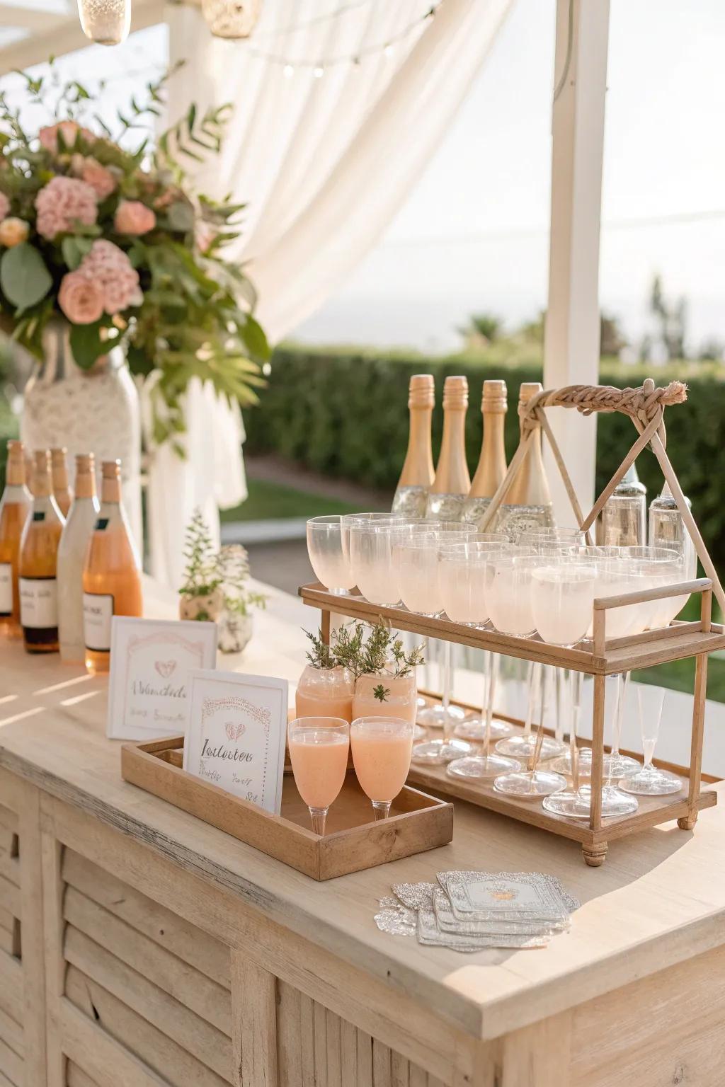 Raise a glass at a custom cocktail bar that adds a personal touch to your celebration. 🥂 #ChampagneBar #WeddingCocktails
