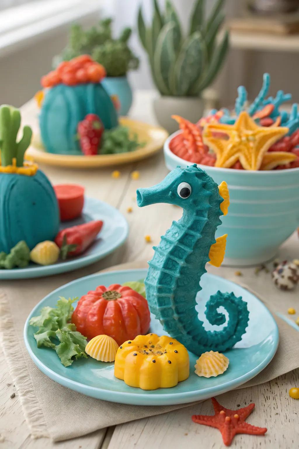 Explore the ocean depths with this whimsical undersea vegetable creation.