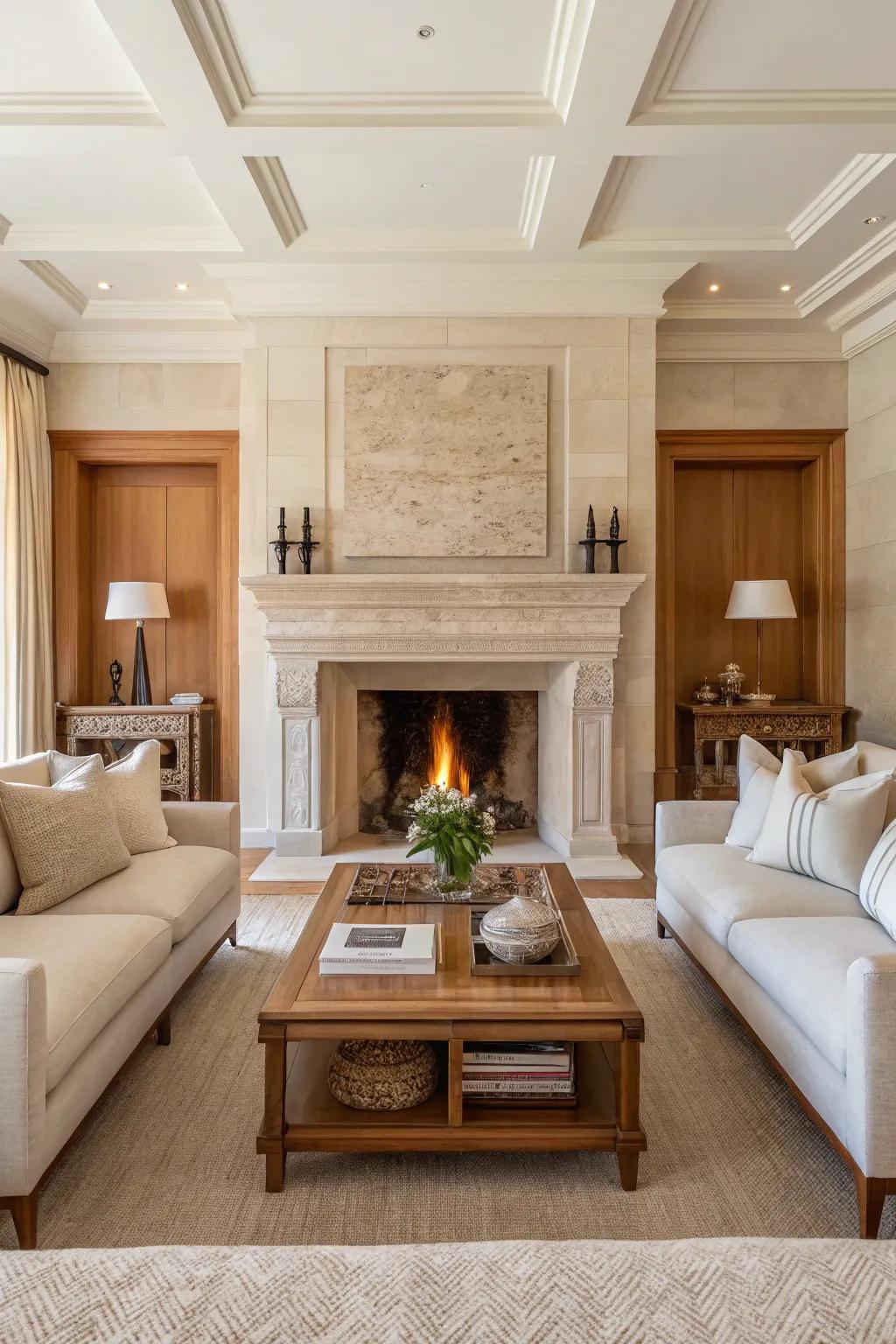 Gather around a stunning fireplace that adds warmth and charm to your living space.