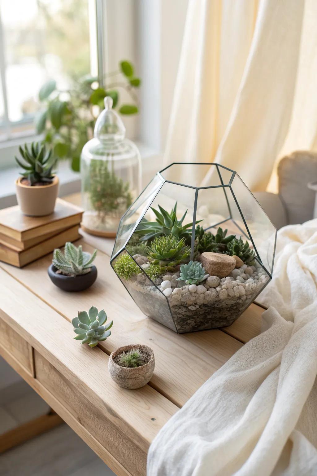 Bring elegance and whimsy to your decor with enchanting glass terrariums.