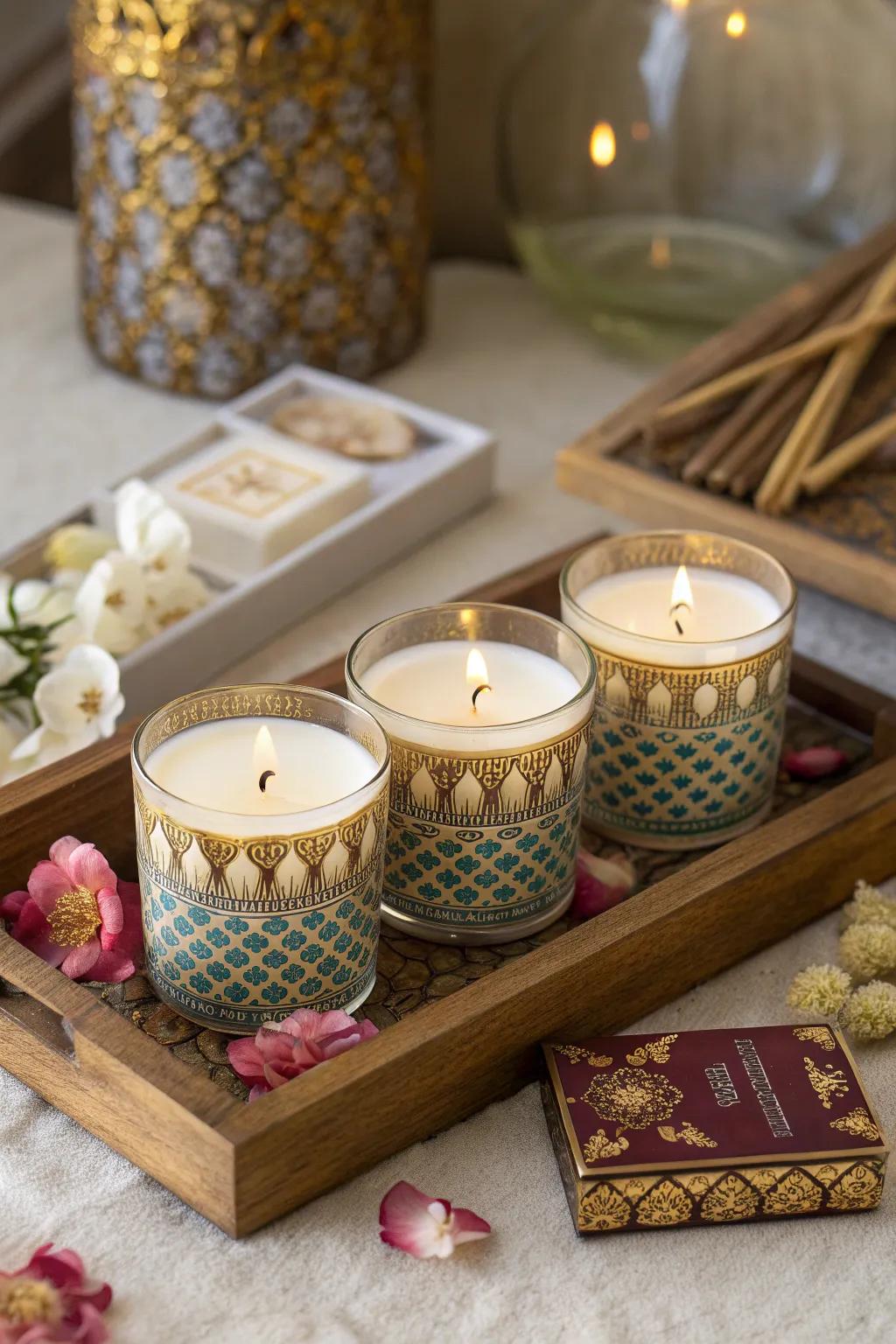 Create an inviting ambiance with the warmth and fragrance of luxury scented candles.