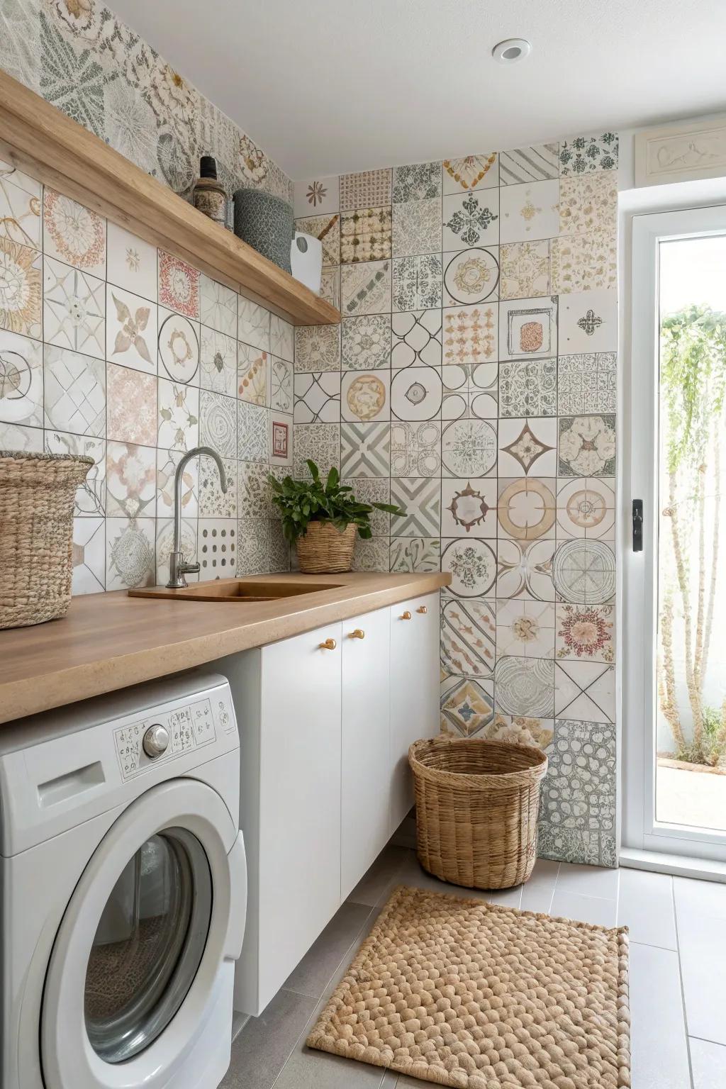 Mix and match patterns for a playful and cohesive look in your laundry room.