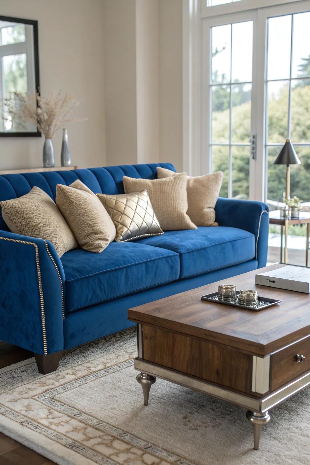 Natural light brings out the beauty in beige and blue hues, making your space feel airy.