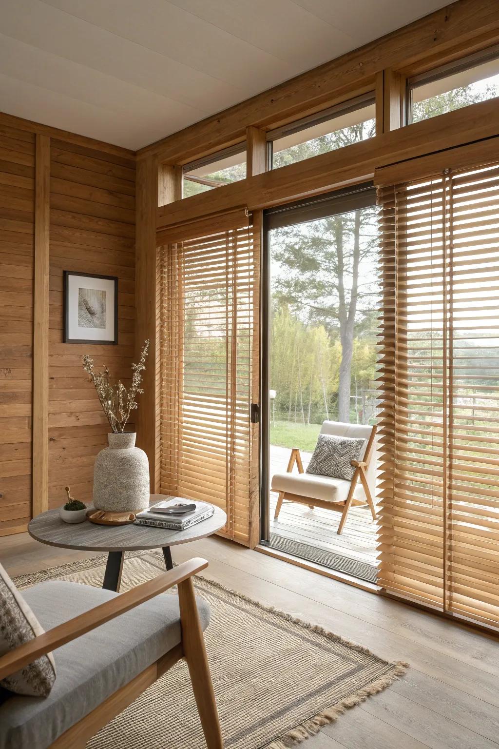 Wood blinds offer a natural touch, bringing warmth to any decor. 🌳🪵 #NaturalDecor #WarmInteriors