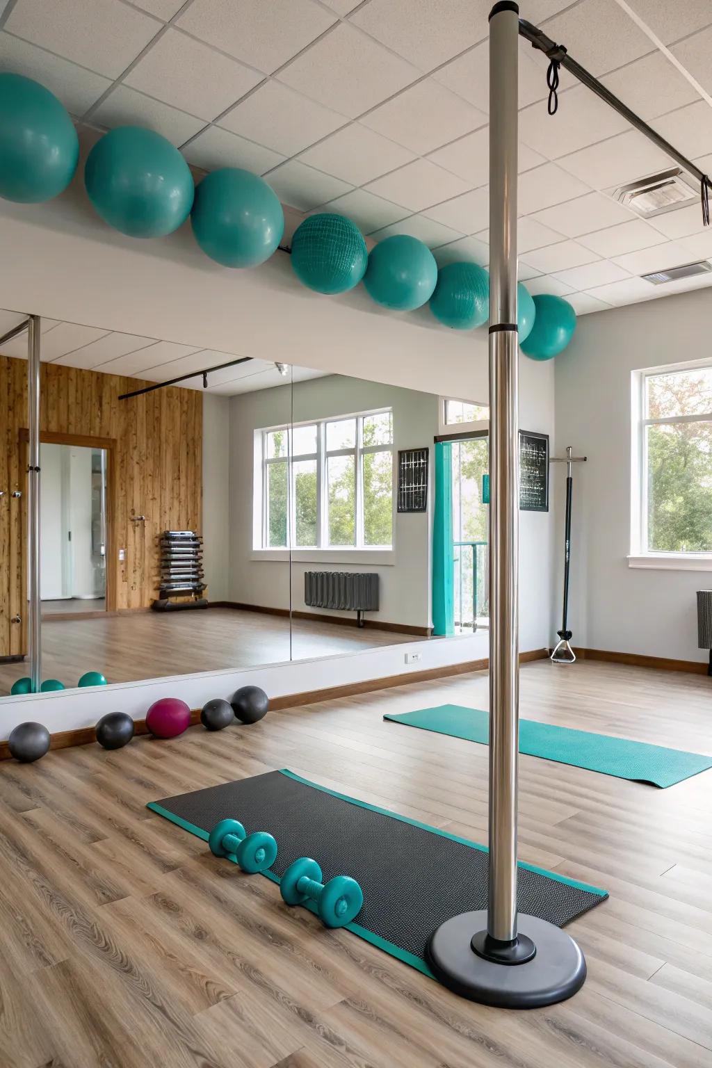 Elevate your workout with integrated exercise equipment for a comprehensive fitness space. #HomeGym #FitnessGoals