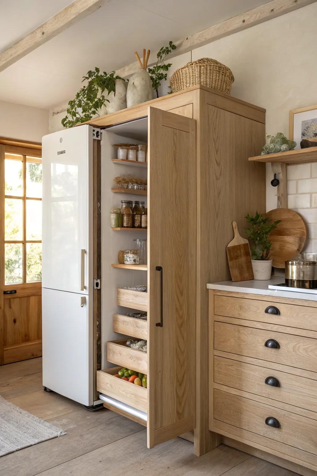 Discover the magic of hidden storage that keeps your kitchen effortlessly organized.