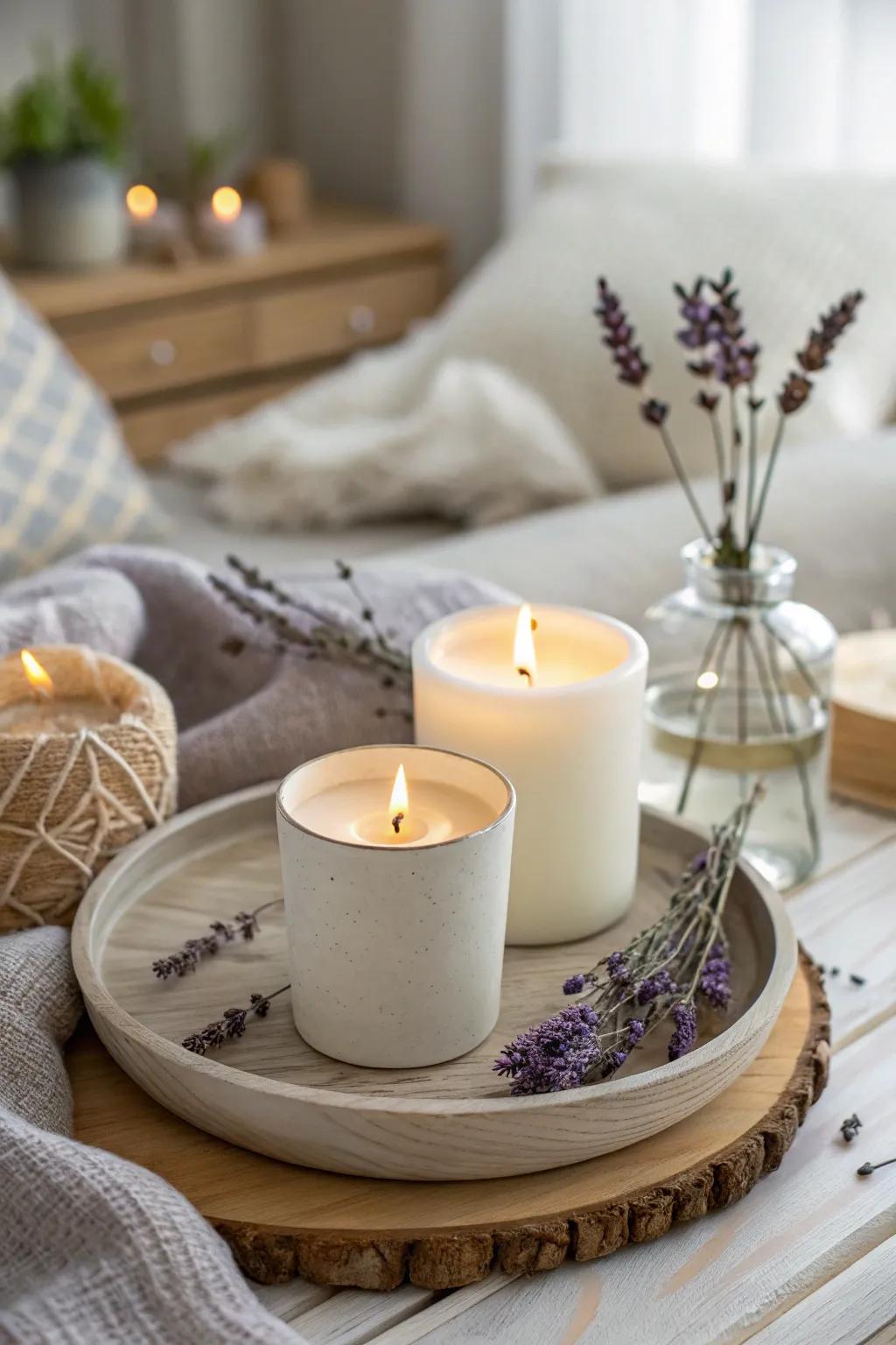 Scented candles create a warm and inviting ambiance, ideal for Mother's Day.