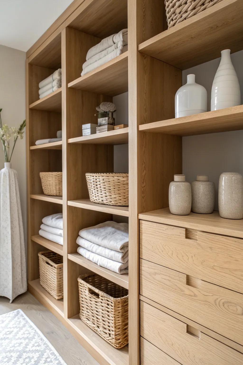 Maximize every inch with floor-to-ceiling shelving, perfect for compact spaces.