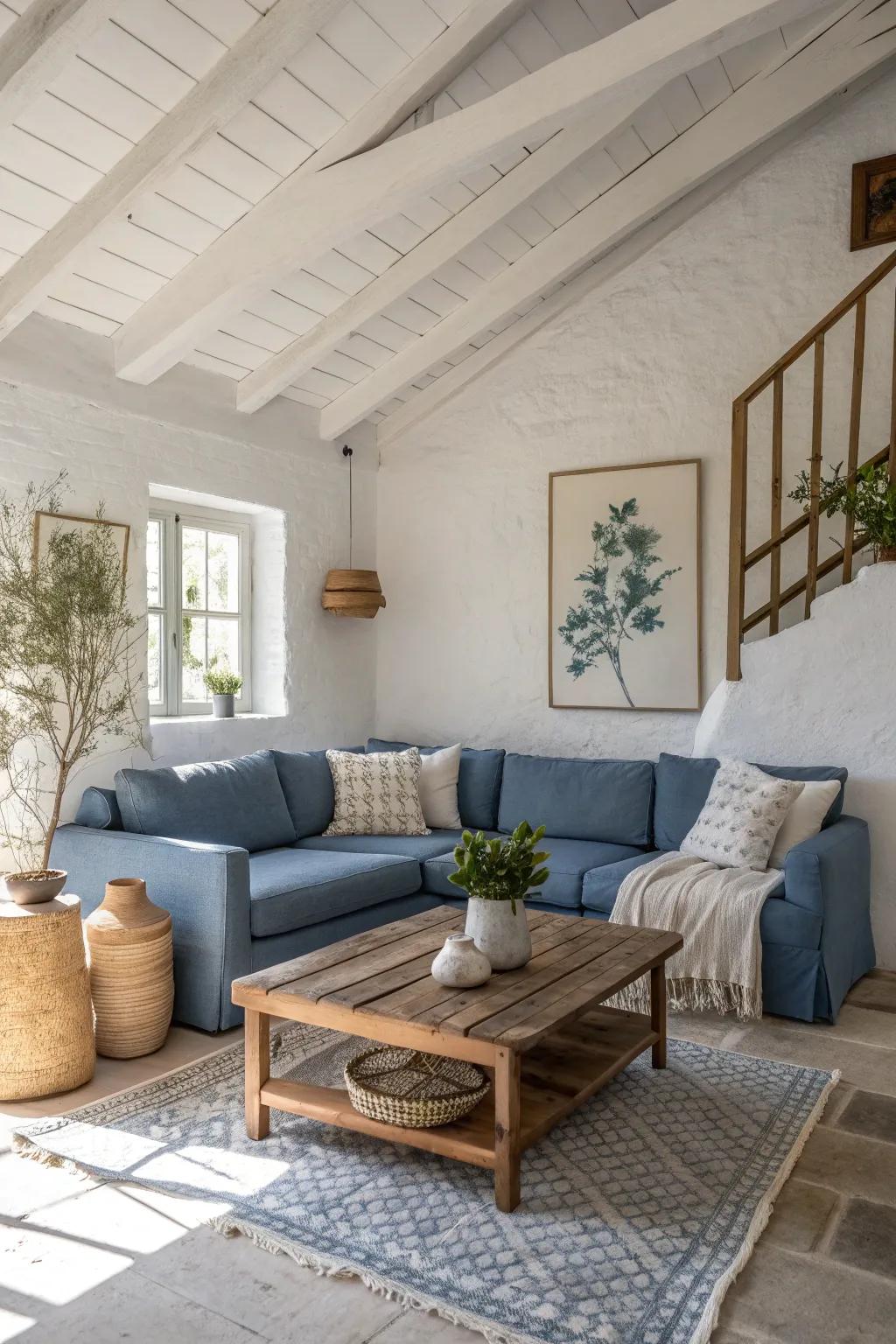 White and blue together create a clean, fresh look that highlights the beauty of your sectional. 🏠💙 #WhiteAndBlue #HomeStyle