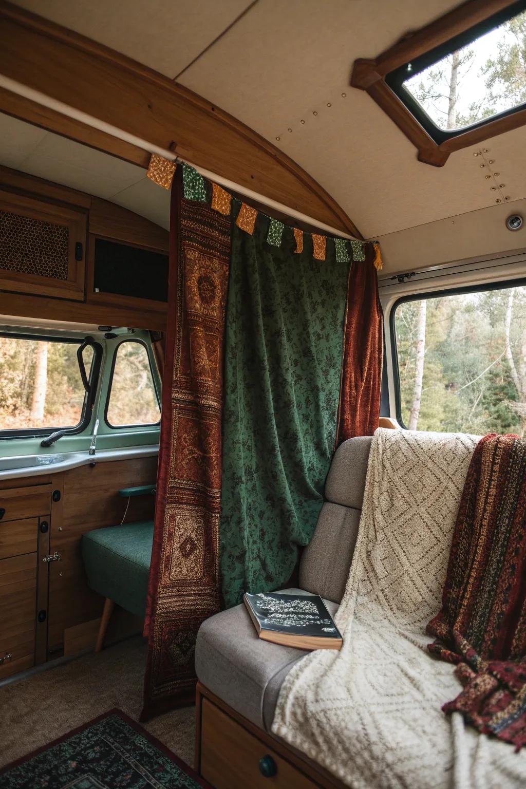 Add warmth and texture with upholstered fabric panels. 🛋️ #CozyCorners #VanLife