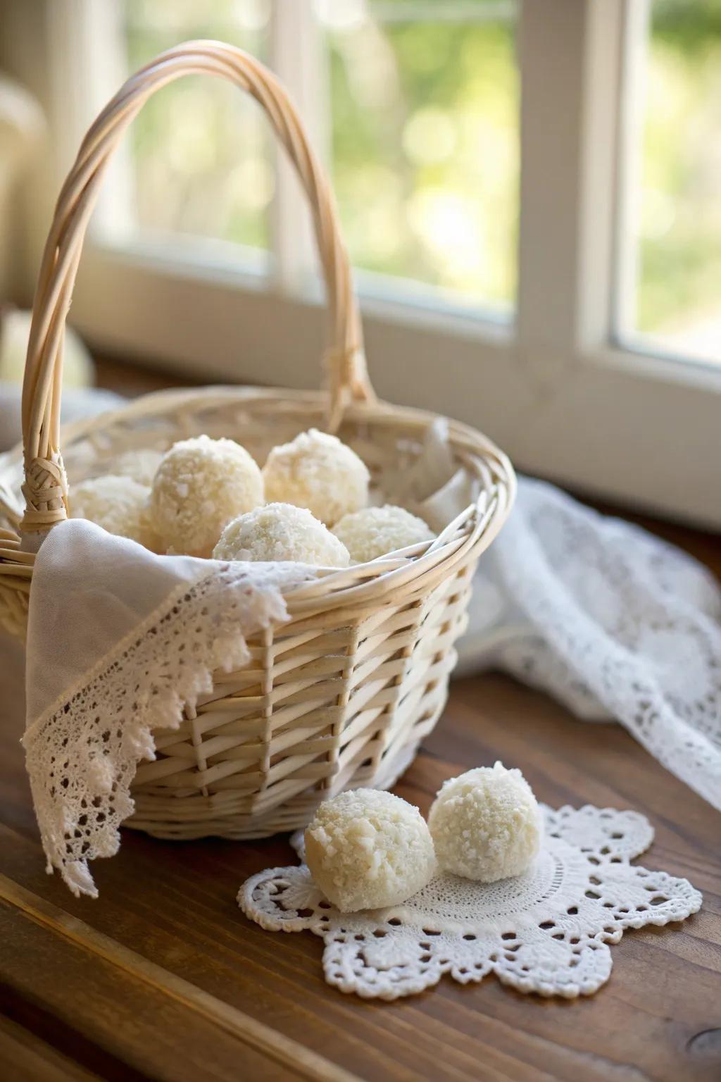 Create a serene wonderland with a white-themed basket full of purity and elegance. #WhiteWonderland #ElegantGifts #SereneBeauty