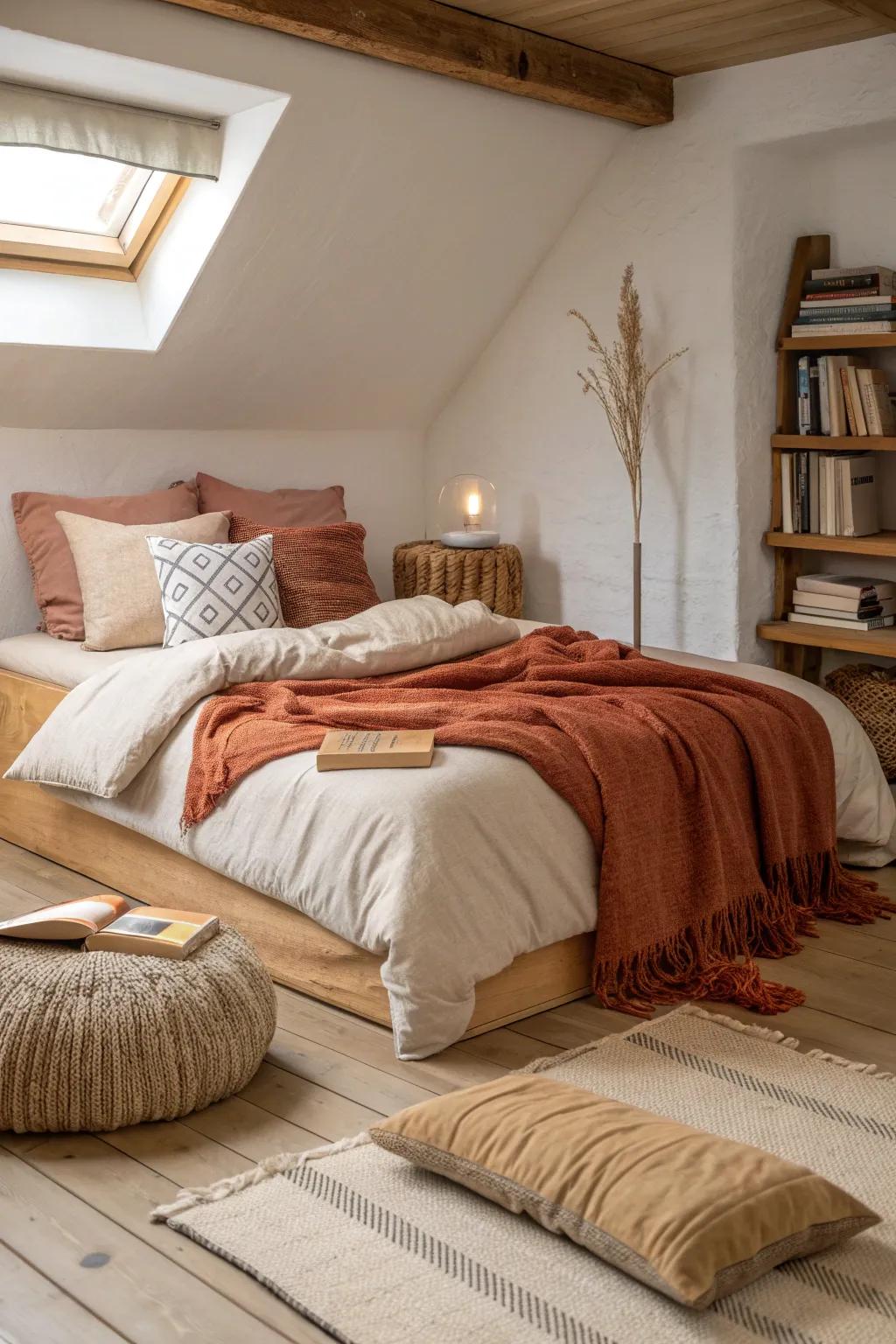 Floor cushions offer flexible seating and a laid-back atmosphere.