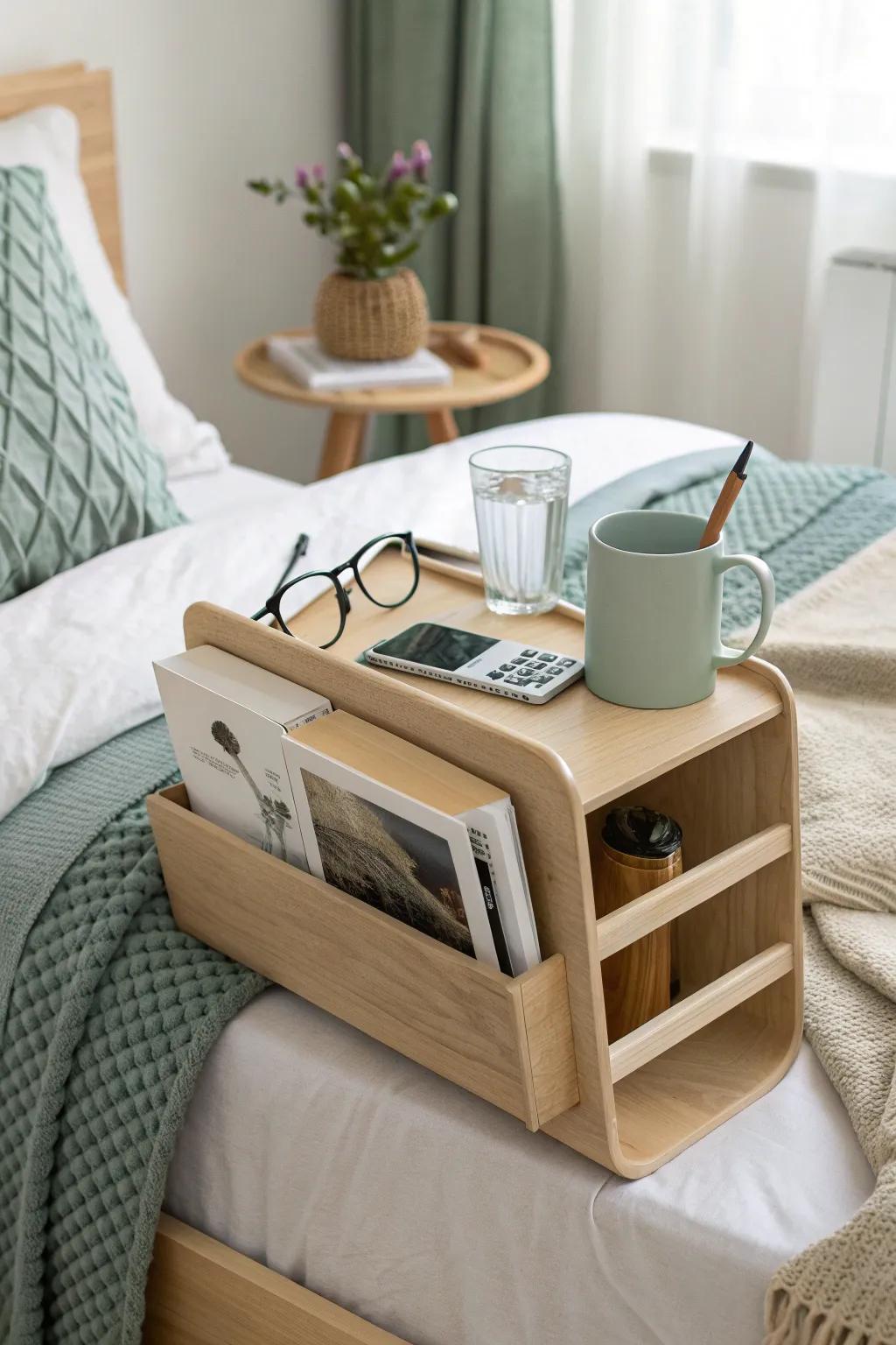 Stay organized with a bedside caddy for all your essentials. 📚 #DormLife #OrganizationHacks