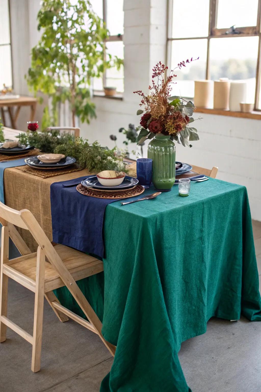 Infuse your event with color and personality using bold table linens. 🎨