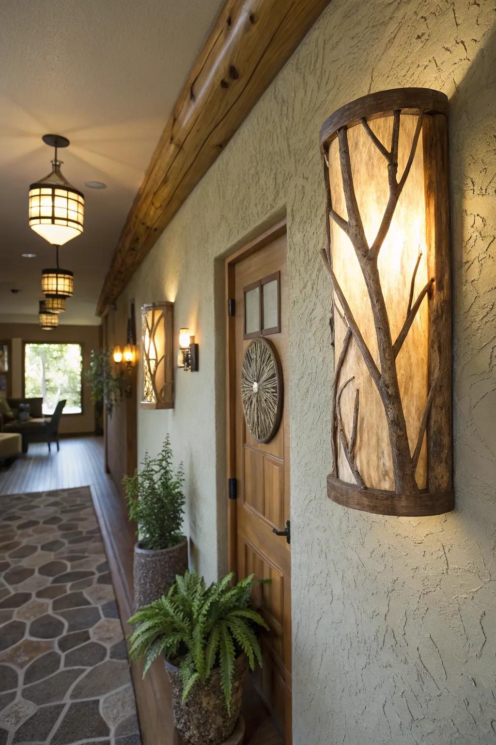 Infuse natural serenity into your hallway with sconces inspired by nature. 🌿 #NatureInspired #OrganicDesign #HomeHarmony