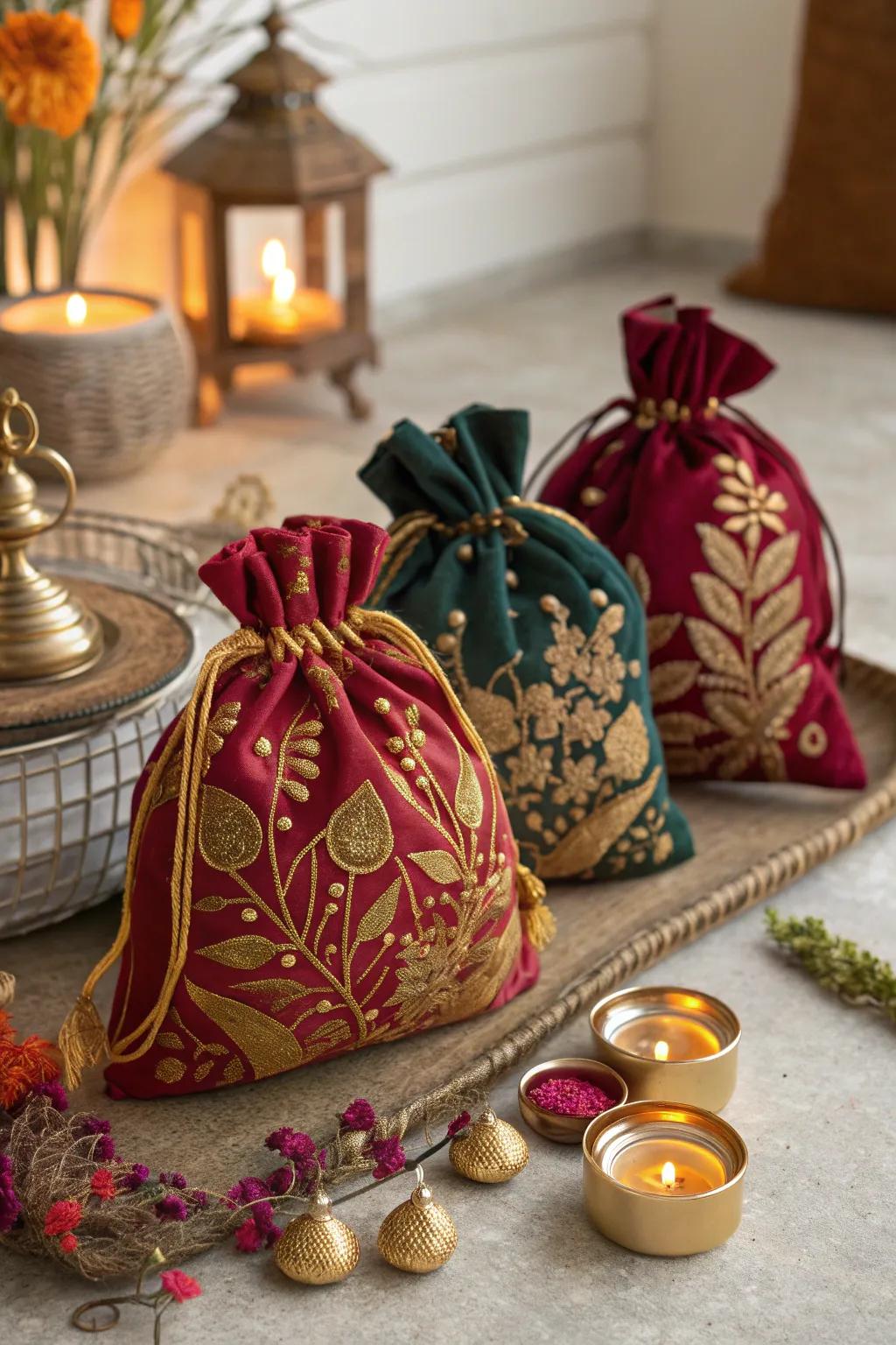 Store your treasures in style with these beautifully embroidered potli bags. 🎁 #TraditionalCraft #GiftIdeas