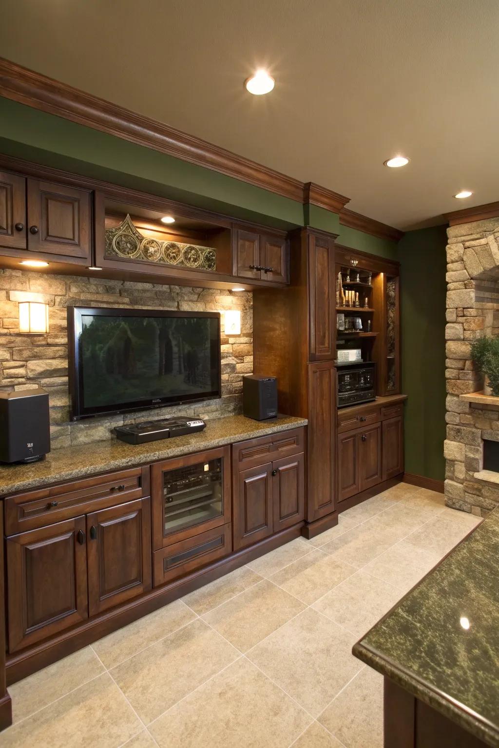 Blend entertainment and cooking with an integrated kitchen setup. 🎥 #MultifunctionalSpace #HomeTheater