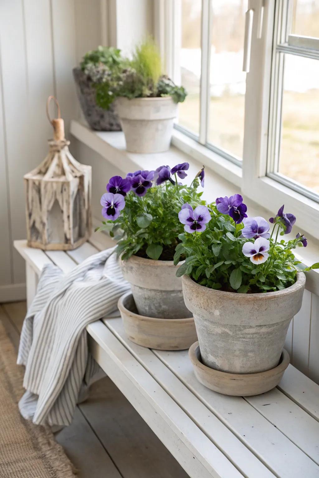 Brighten your entryway with cheerful pansies and a warm welcome. 🌸 #EntrywayStyle #PansyPower