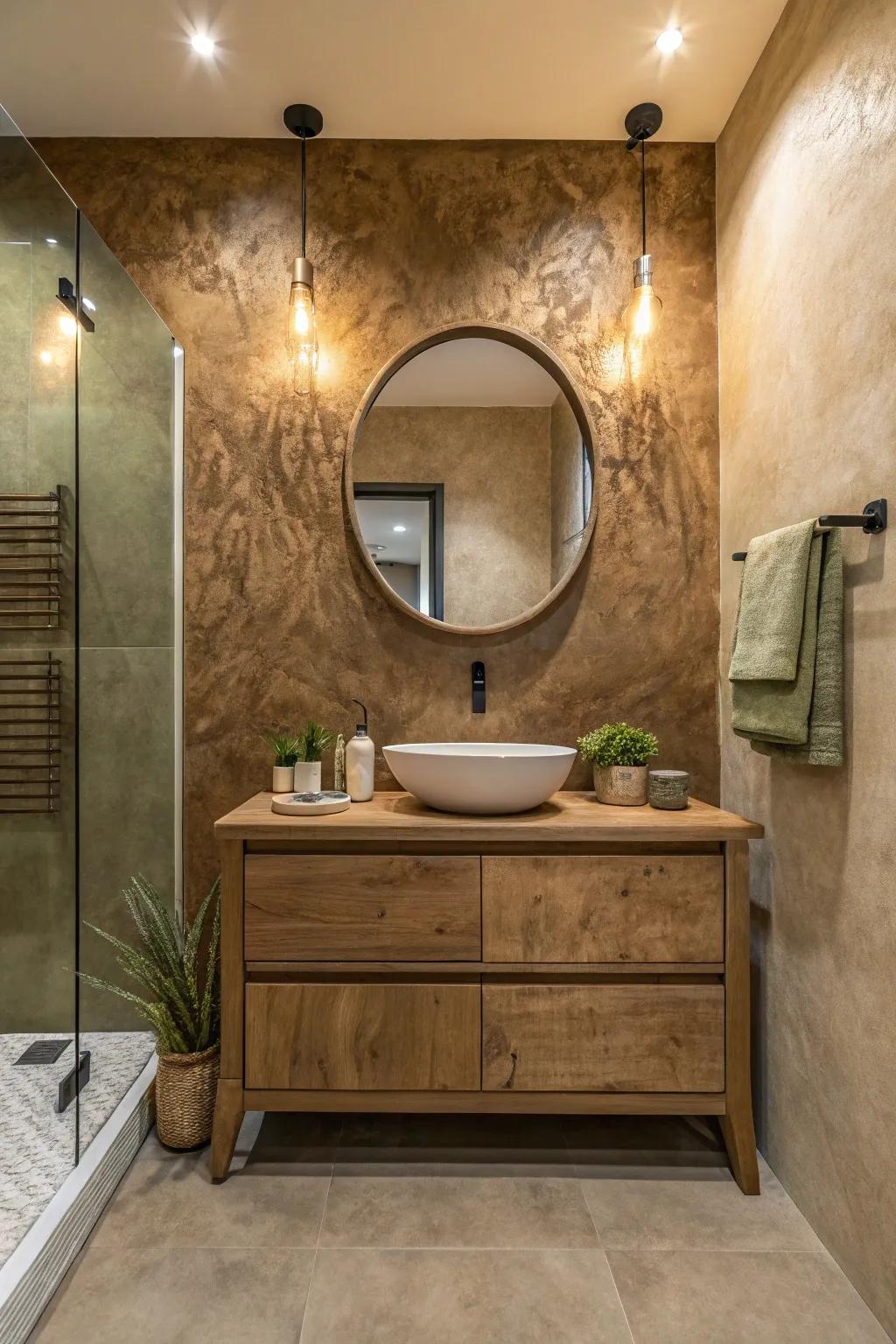 Textured walls bring a sophisticated dimension to your bathroom. 🎨 #TexturedWalls #BathroomStyle