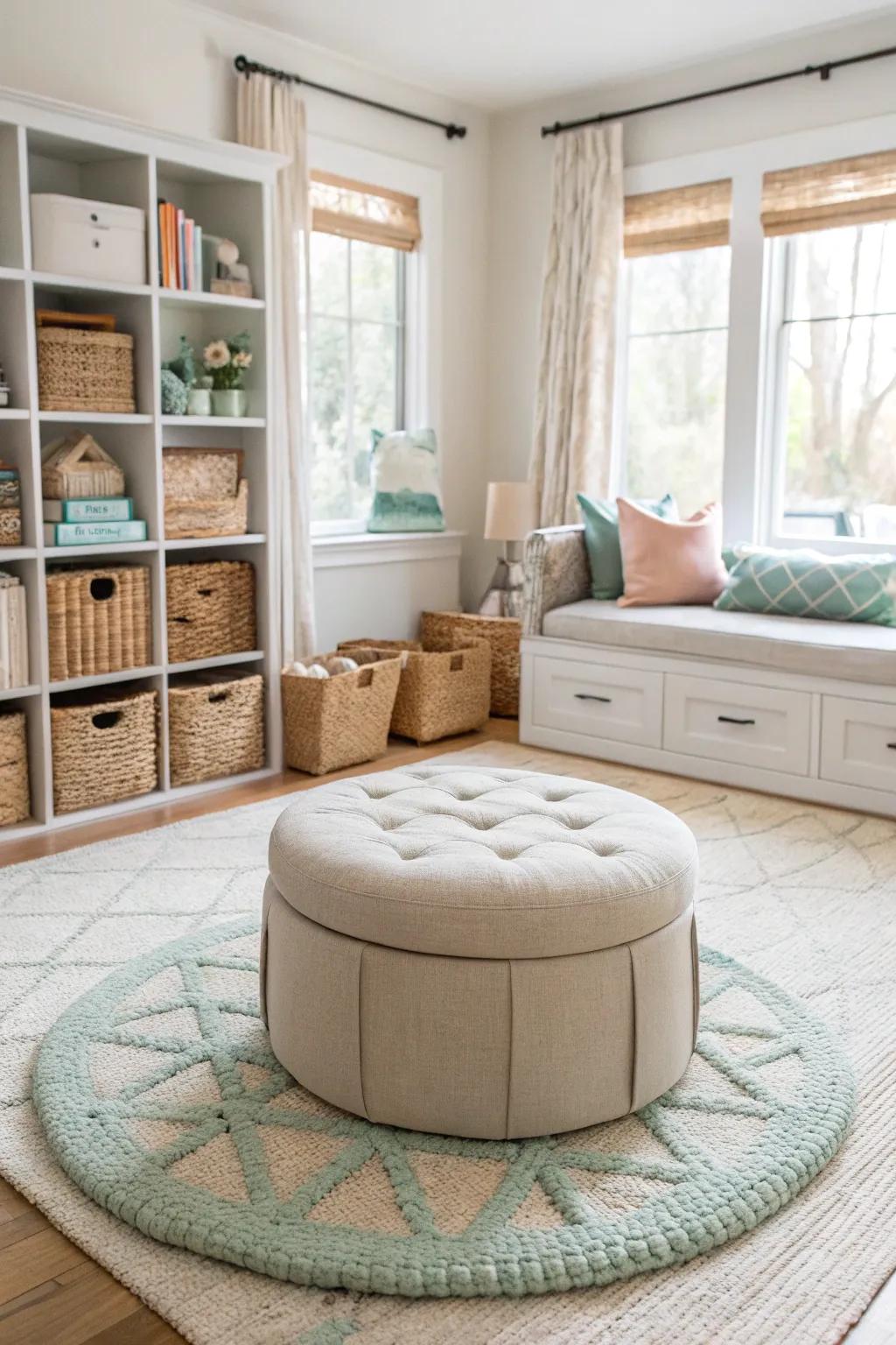 Creative storage keeps clutter at bay while adding functional seating. 🧺 #StorageSolutions #HomeOrganization