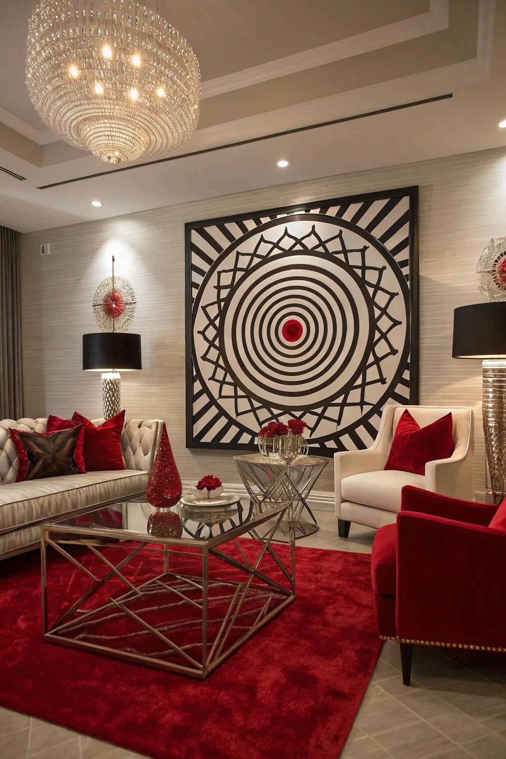 Add depth and sophistication to your home office with layered op art designs. ✨ #OpArt #SophisticatedSpaces #DesignInspiration