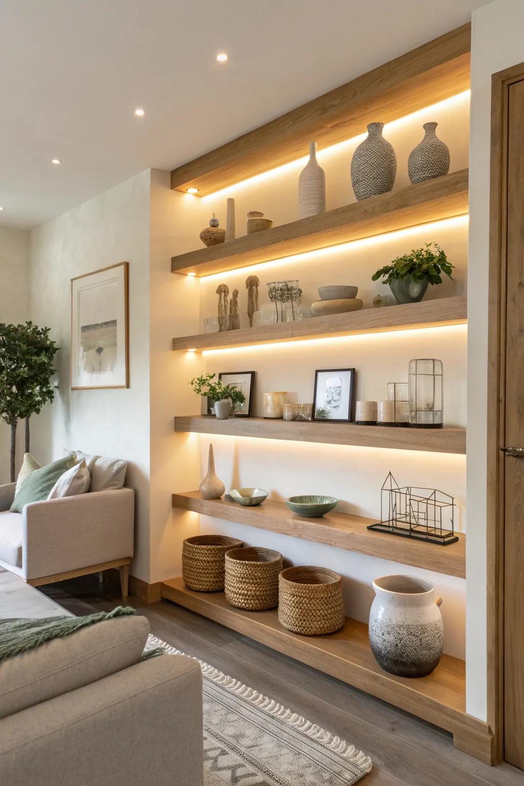 Uncluttered and sleek, hidden shelf lighting transforms your space into a modern design haven. #DesignInspiration #HomeDecor