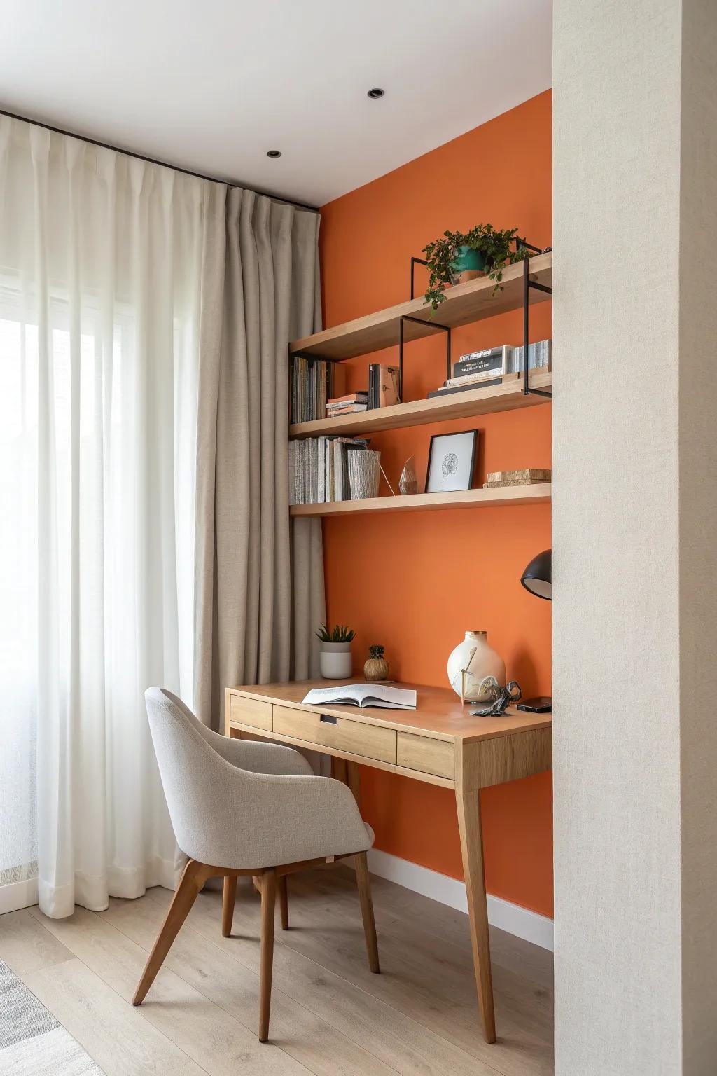 Infuse energy into your space with strategic splashes of orange. 🍊 #ColorPop #StudyRoomStyle
