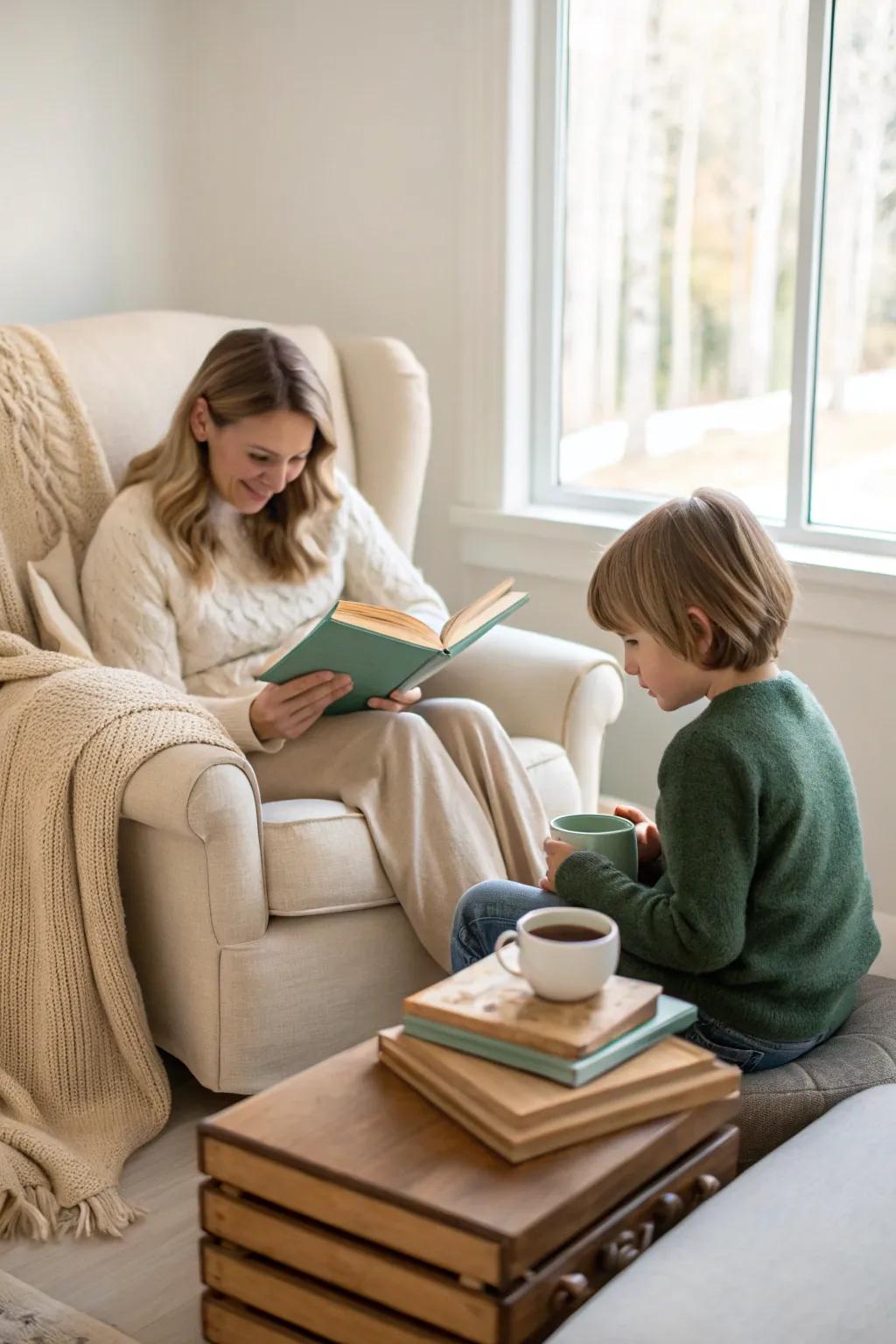 Dive into a world of stories and imagination with a family reading session. 📚✨ #FamilyTime #ReadingTogether #CozyCorner