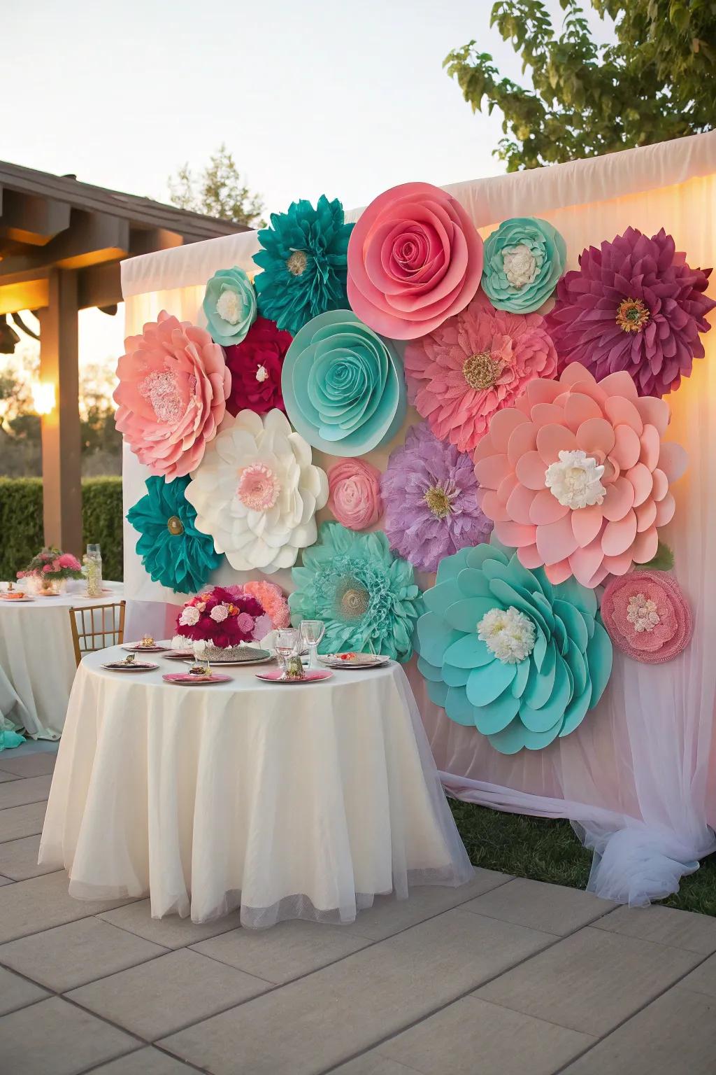 Giant paper flowers make a bold, whimsical statement, perfect for adding color and fun. 🌸 #PaperCraft #WhimsyDecor