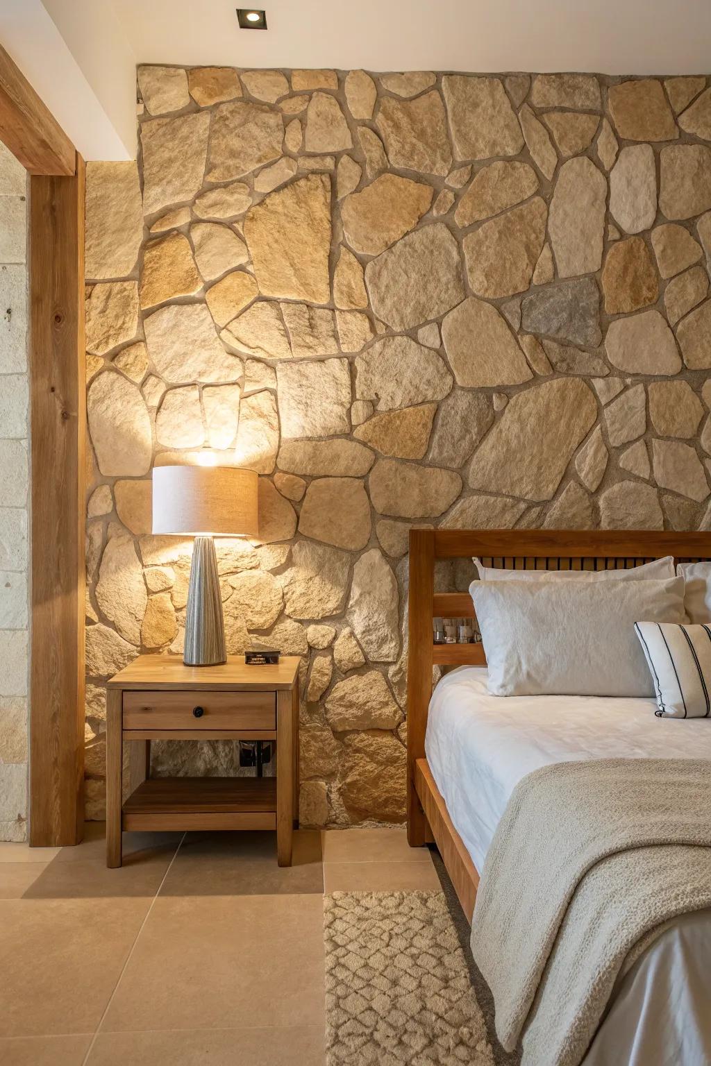 Create an earthy sanctuary with the raw beauty of natural stone cladding on your walls.