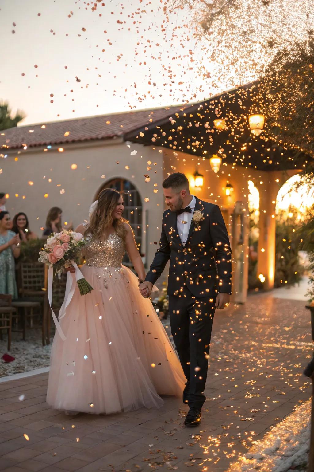 Shimmer and shine as you walk through a glittering send-off. #GlitterExit #WeddingSparkle