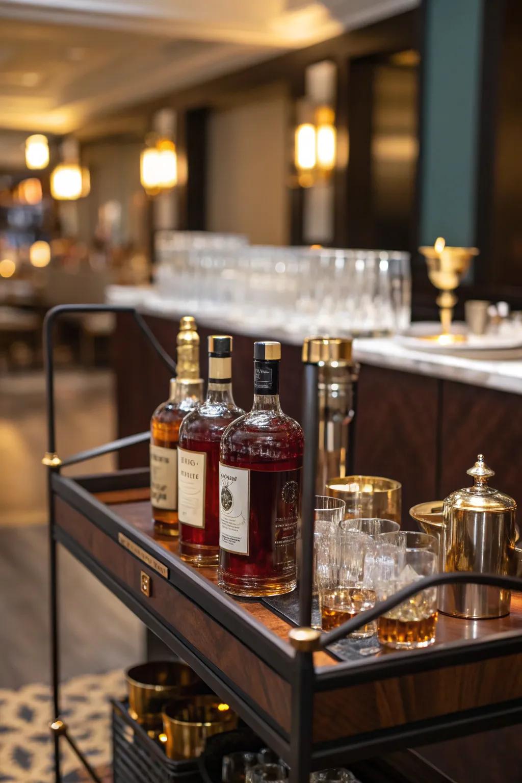 Keep your favorites within arm's reach with a chic bar cart display. 🚪🥃 #BarCart #InteriorDesign