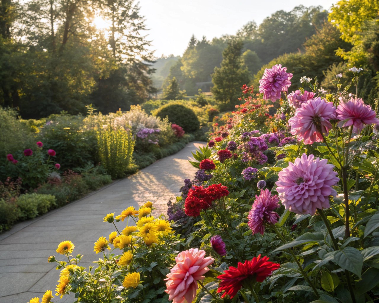 A glowing summer garden highlighting peak-season colors with sun-loving perennials and container strategies.