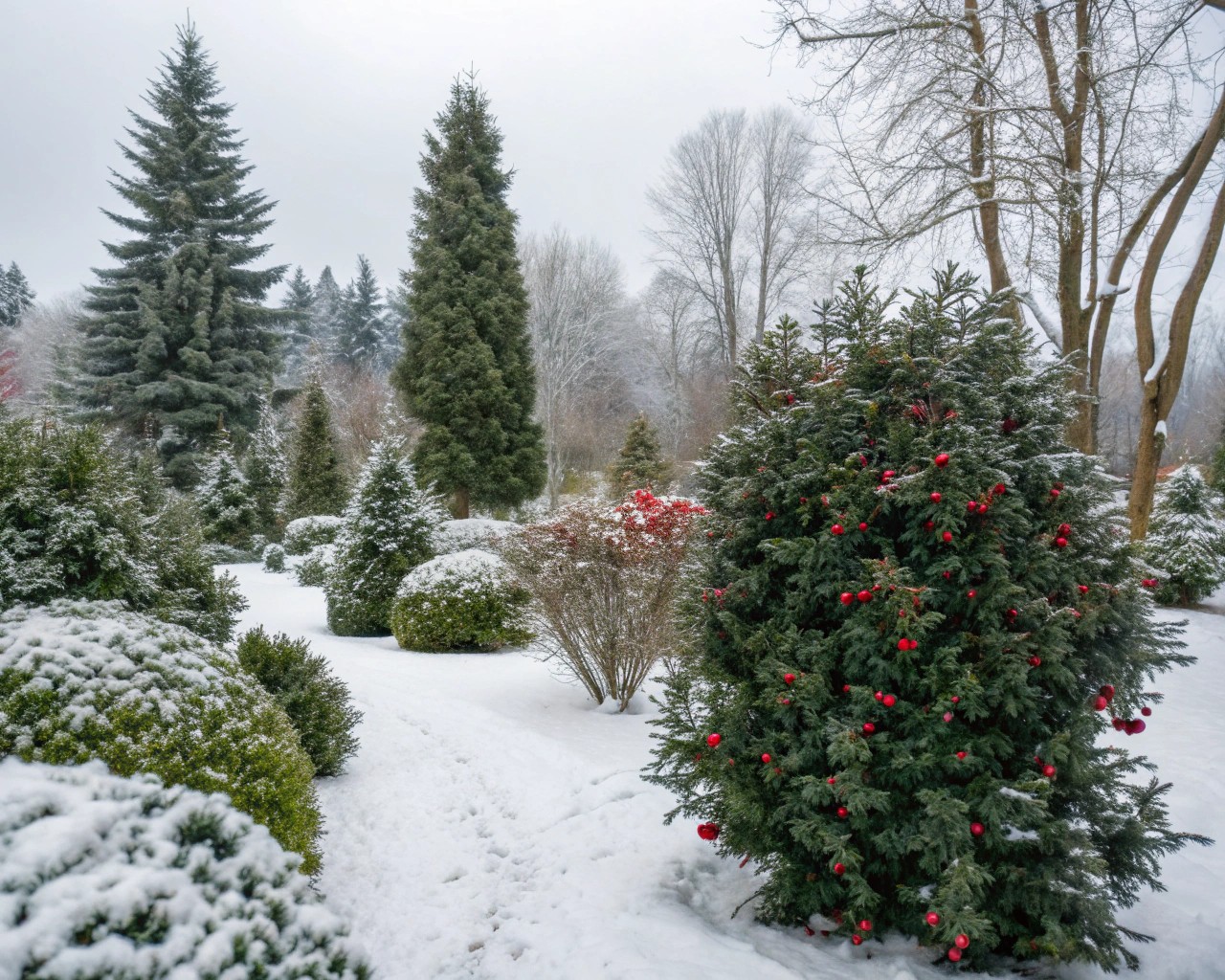 A winter garden can still captivate with the structural beauty of evergreens and vibrant berries.