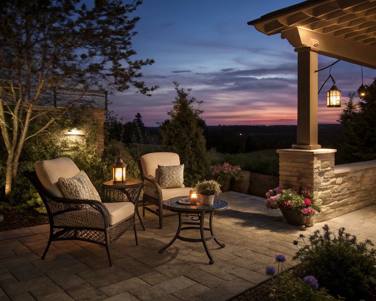 An inviting evening ambiance for relaxation and social gatherings.