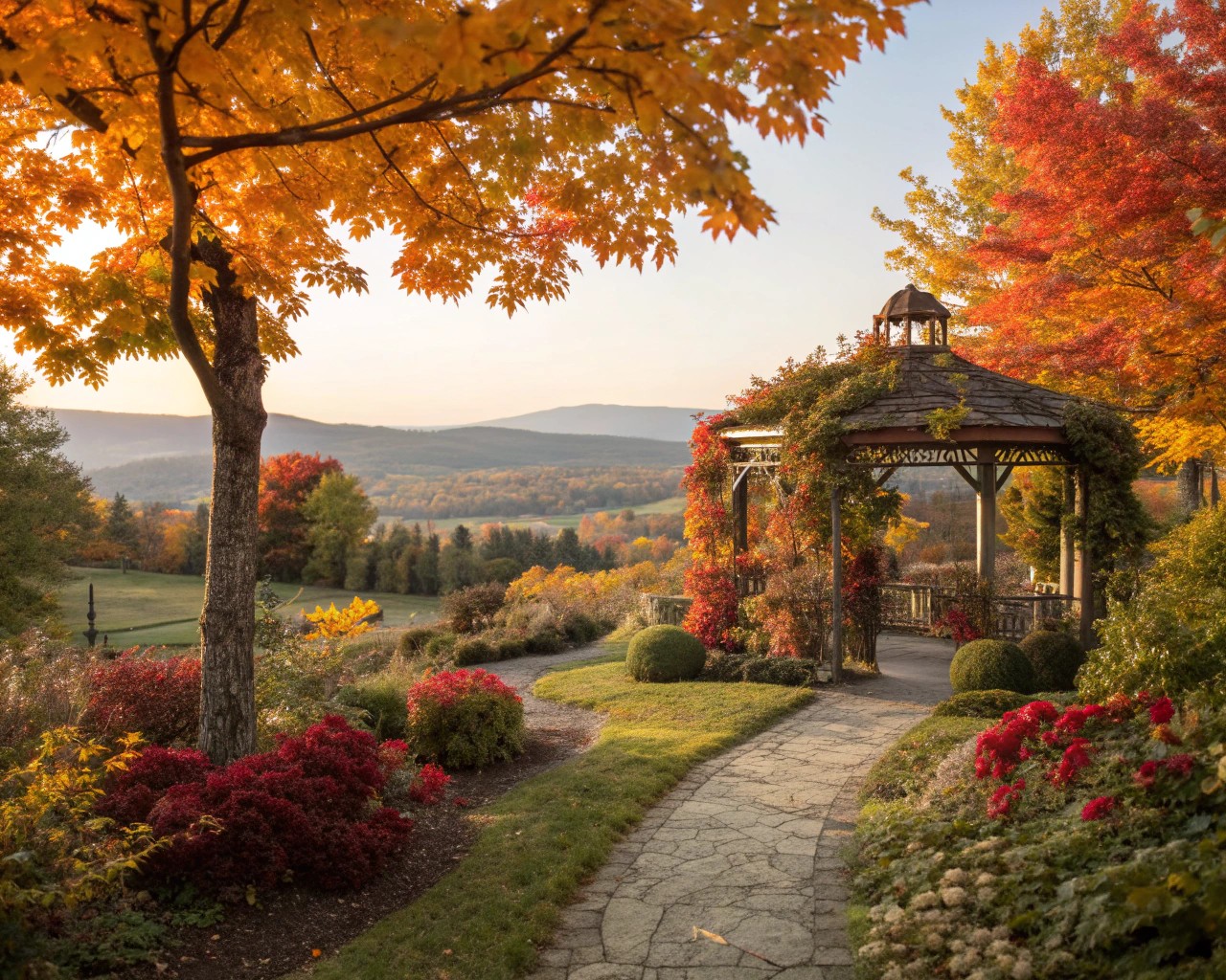 As autumn arrives, the garden transitions with the warm textures of ornamental grasses and late bloomers.