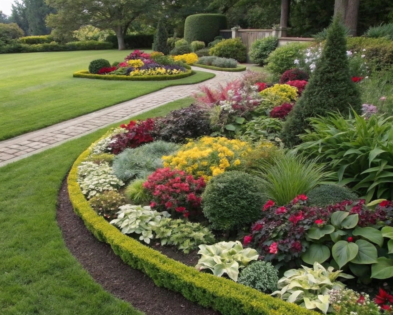 Organize planting beds using groups of three for dynamic garden designs.