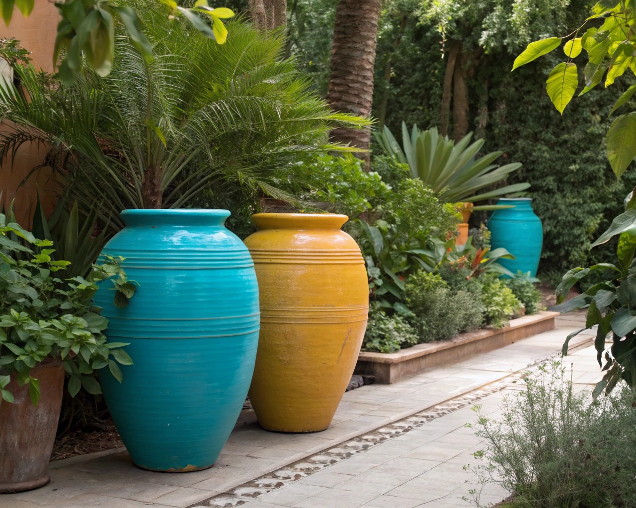Potscaping enhances garden aesthetics with strategic use of colorful containers.