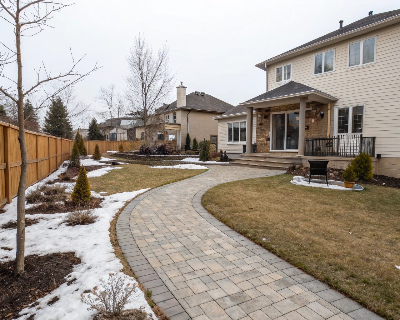 Regular checks on hardscape elements ensure readiness for seasonal changes.