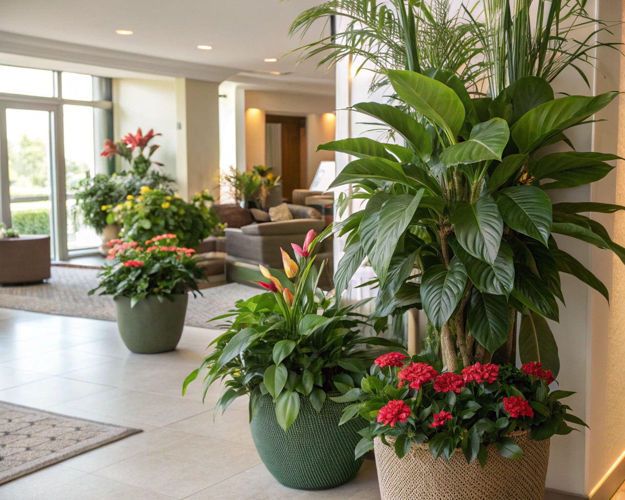Strategic plant placement ensures healthy growth and enriches the living space.